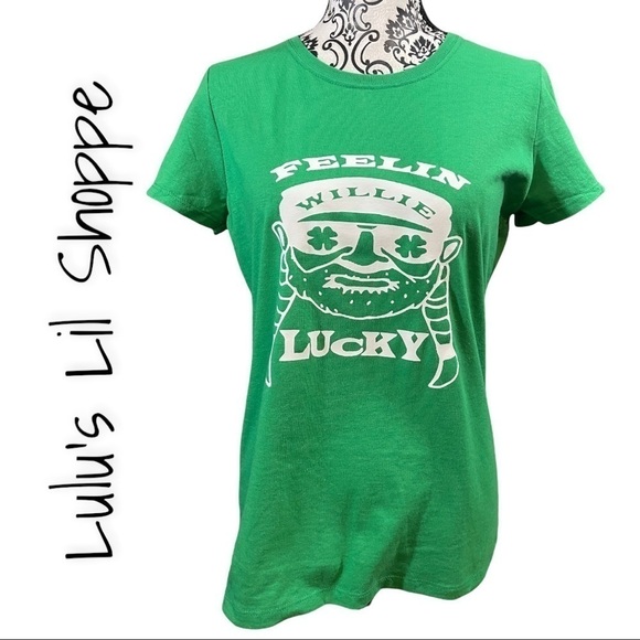 St Patrick’s Day Feelin Willie lucky Green and white graphic tee - Picture 1 of 11